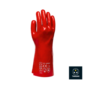 Gants chimiques PVC AAR6303 TANSAN étanches avec manchette 40 cm, résistants aux acides légers et conformes EN ISO 374.