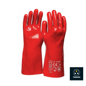 Gants chimiques PVC AAR6303 TANSAN étanches avec manchette 40 cm, résistants aux acides légers et conformes EN ISO 374.